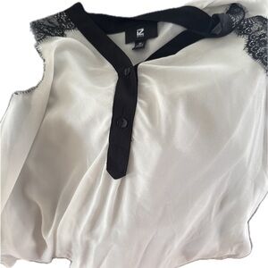 Iz Byer Black and White Blouse with Lace Accents